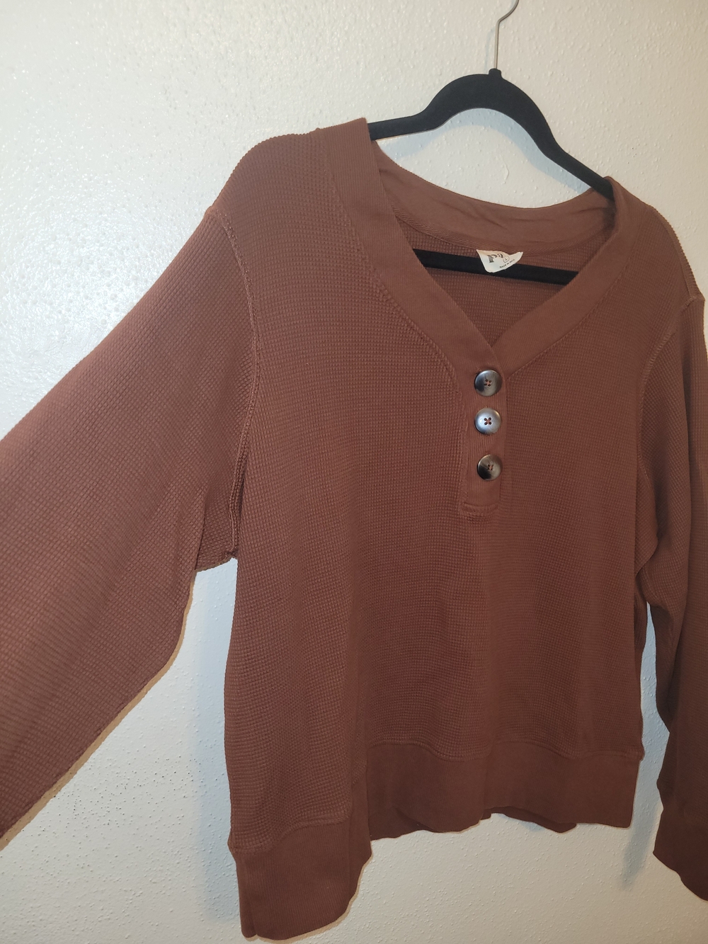 PACT Organic Cotton Waffle Knit Henley Top Rust Brown Women’s Large - Picture 4 of 5